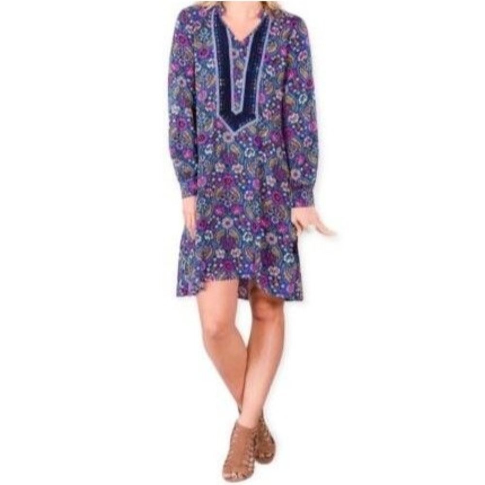 Matilda Jane Thoughts & Dreams Dress Tunic Size XS Blue Purple Floral Boho